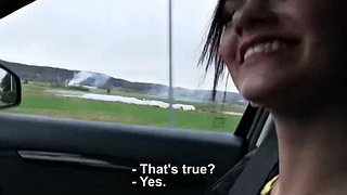 Cutie takes his big cock in the car