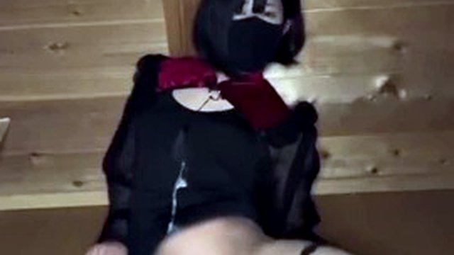 Japanese shemale rides stockinged dildo in her ass - SOLO