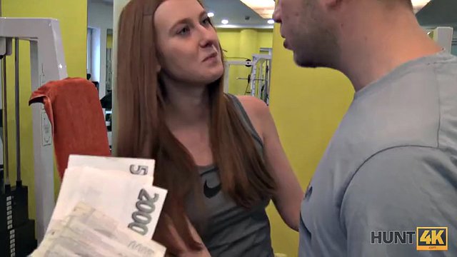 HUNT4K. Cute girl has sex in the gym instead of working out