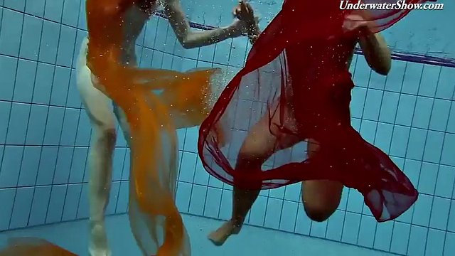 The most horny hot lesbian babes in the pool