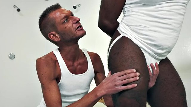 Black handsome guy gets his hairy ass fucked by a skinny gay guy