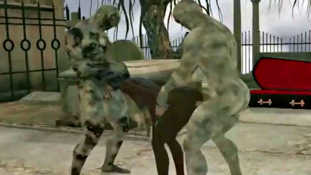 3d ebony babe double teamed by zombies