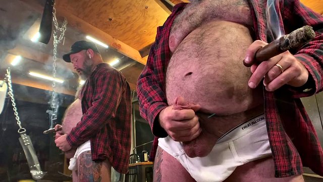 Daddy Kurt smokes and strokes in garage Sling #2