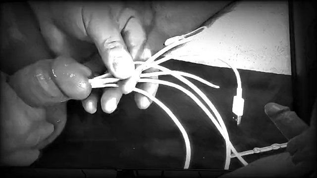 Cock Urethral Sounding and Dilator Insert. Wathing own porn on TV. Black & White