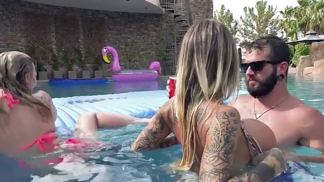 Pool trans orgy with gorgeous goddess