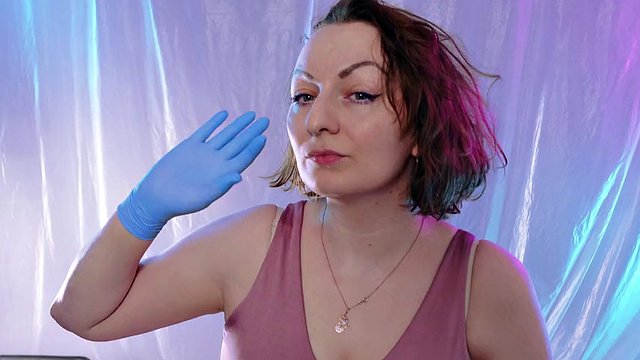 ASMR: medical nitrile gloves, touching face, relaxing sounds, free video SFW (Arya Grander)