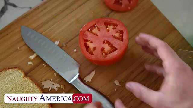 Sexy Milf Katalina Kyle gets a cock meat sandwich  from her son's friend