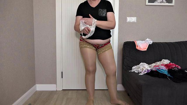 Different panties on my big ass. Which ones did you like best? Busty milf with hairy pussy shows off her panty collection. PAWG