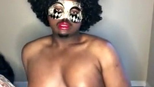 Titty play with chubby crossdresser BlackFlowers with natural tits