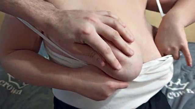 Busty girl grabbed his cock and let him fuck her sweet holes