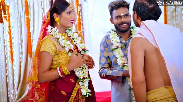 Desi Bade Dudhwali Nai Nawali Dulhan gets fucked by her Ex Boyfriend in front of her husband (Hindi Audio)