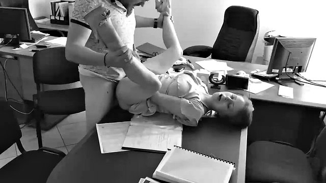 The boss fucks his tiny secretary on the office table and records it with a hidden camera