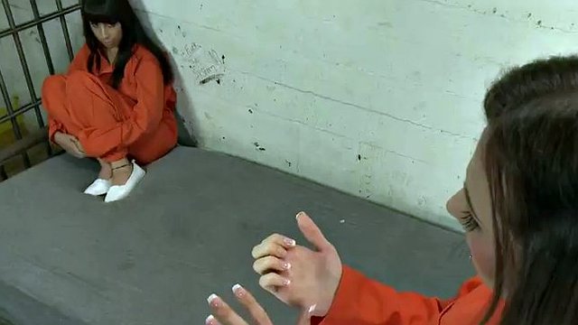 tranny bangs hot horny brunette inmate's pussy in prison