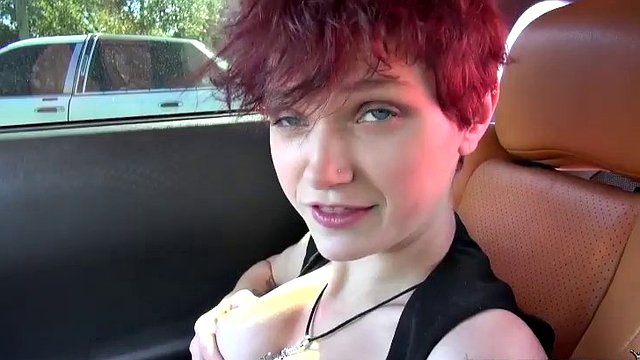 Cute skinny redhead teen babe takes a big facial