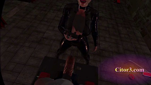 Citor3 3D VR Game Recording SFM  Latex big tits mistress milks slave on sybian with lots of precum with POV