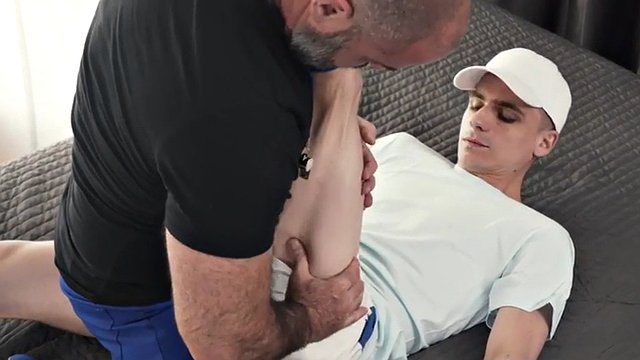 Nymphomaniac from above fucks hairy gay in the ass in missionary position