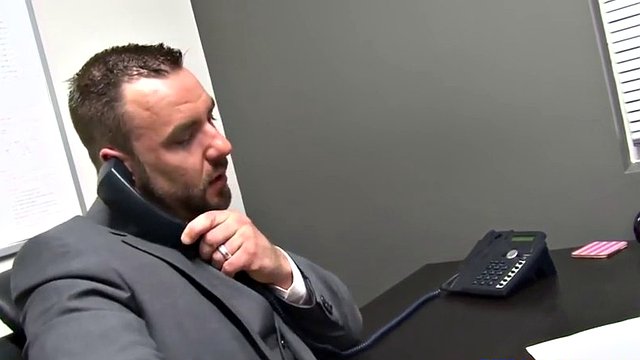 hairy British stud cumming in the office
