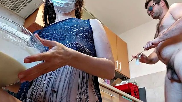 Crazy couple in the kitchen hairy pussy, hairy ass, big tits, big ass, big nipples. Hot Latina cute small tits, big ass, hairy
