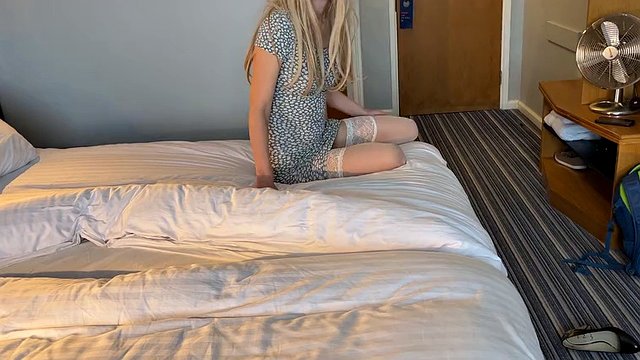 Step mom caught me jerking off over her panties in a shared hotel room