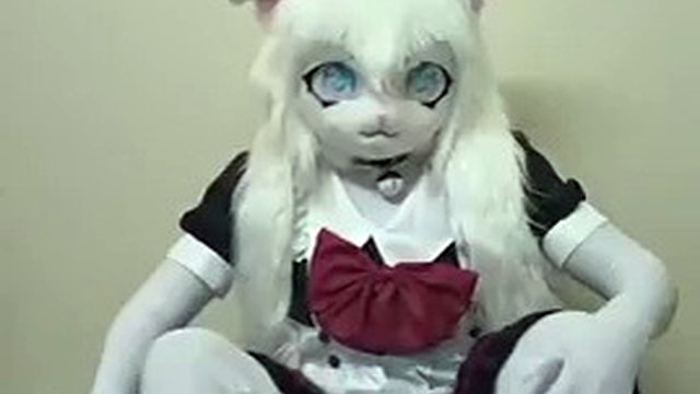 The guy controls the vibrator, bringing me to orgasm in a furry kigurumi maid costume