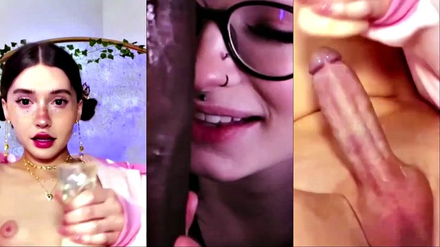 [Split Screen] Trans babe strokes her juicy cock before BBC worship