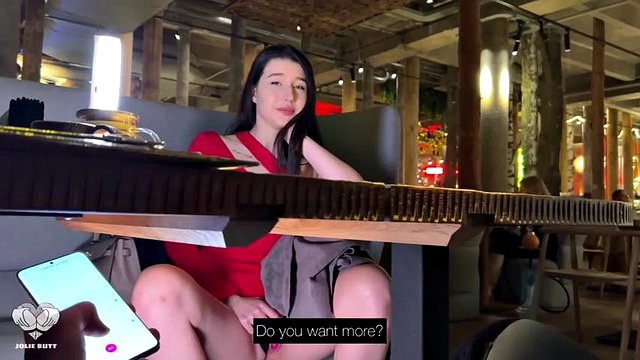 Came on a date with LUSH VIBRO TOY in pussy, public MASTURBATE under the table