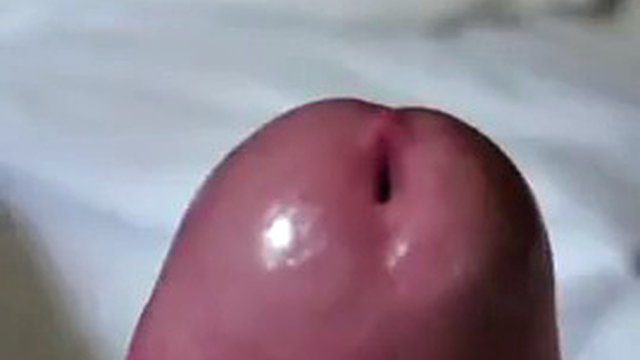 Dripping precum pov closeup rimming a hard cock with a ring and a huge mushroom head