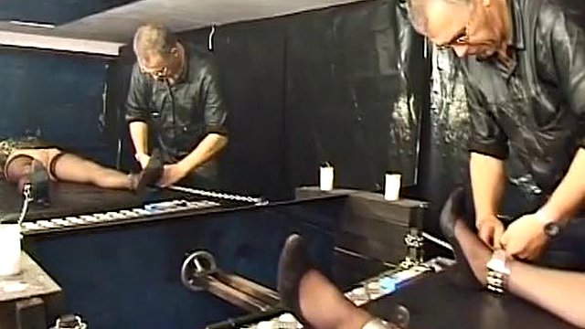Sexy German bitch with red mask spanked hard by her master