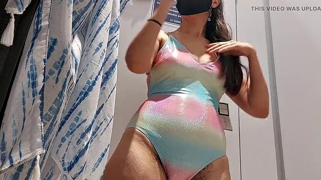 Milf hairy pussy, big ass, big tits, big nipples, long hair.Sexy mom undresses to try on clothes hairy pussy, big ass
