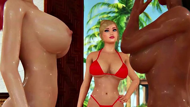 巨乳のふたなりベイビーはビーチでa3dフォーサムを持っています