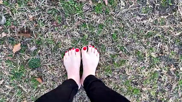 Sexy Feet Woman Barefoot Outdoors Walking Dirty Soles Red Nails Foot Fetish No Talking