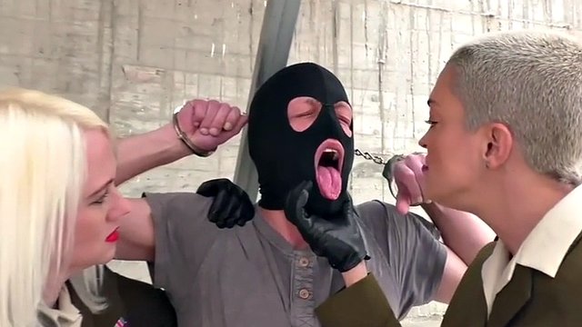 Military femdoms give outdoor threesome BDSM