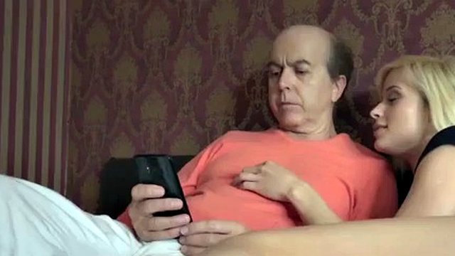 Blonde surprises old man with lap dance and sex