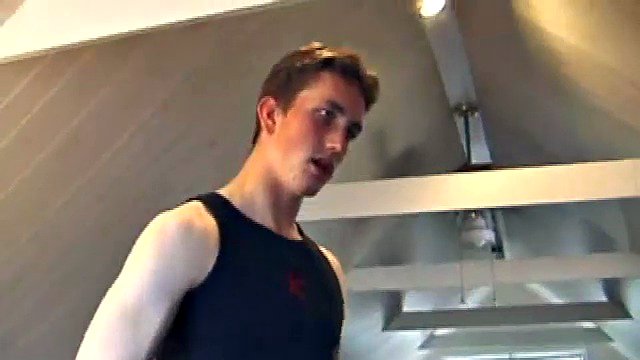 Back for another masturbation session, young Derek plays with his cock, through his shorts, before stripping down and unleashing the monster between his legs. His big cock starts to drip as he strokes it determinedly.
