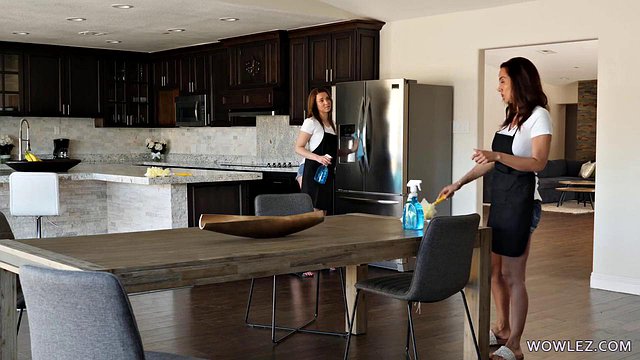 Girl-on-Girl Cleaning: Isis Love Licks Abigail Mac's Pussy
