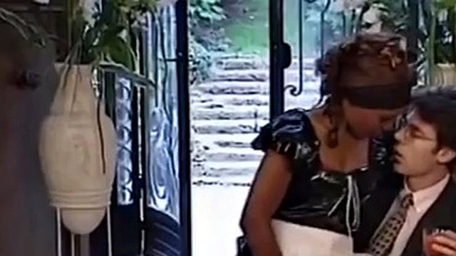 White pervert fucks hot African maid in sexy latex uniform