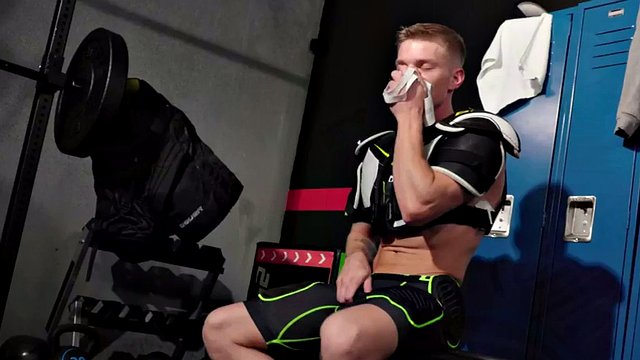 Athletic fetish stud in panties fucked with glasses and fucked in the locker room