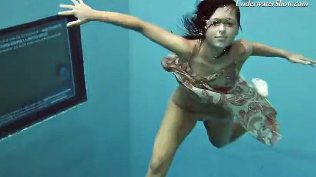 Hot brunette with big tits Krasula Fedorchuk swimming