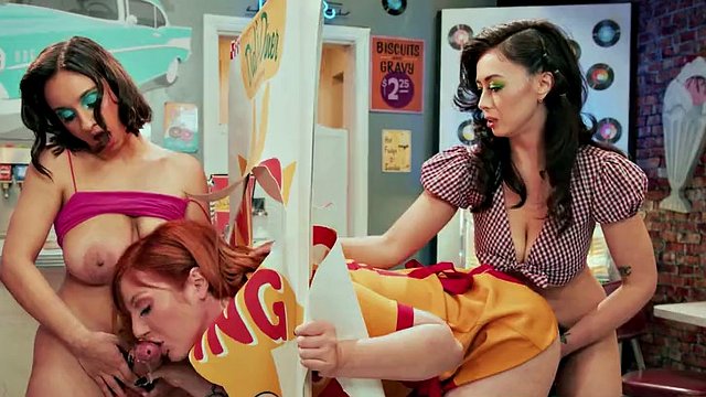 ADULT TIME - Hot public futanari fucking and sucking! Lauren Phillips, Chloe Surreal and Hayley Rose!