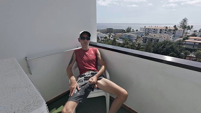 Horny Twink Jacks Big Cock on Balcony Beside Horny Neighbor