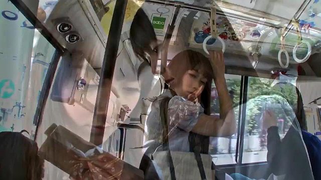 Mature japanese lesbian Emika Sakuragi seducing student Sayo Arimoto on bus scene 1
