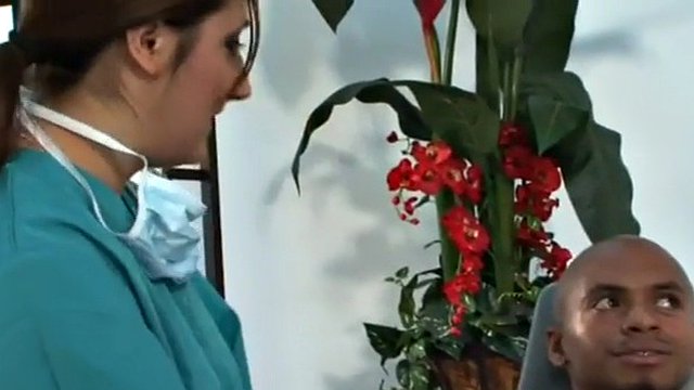 CFNM babes jerk tiny black dick at the dentist
