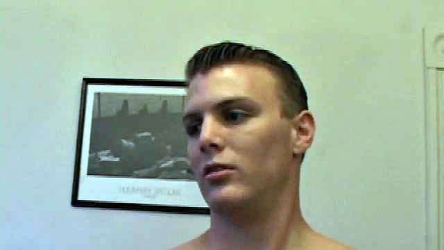 After taking off his clothes, Phil strokes his cock while watching a porn video. He touches his ass and masturbates several times, before unloading a warm load of cum on his chest.