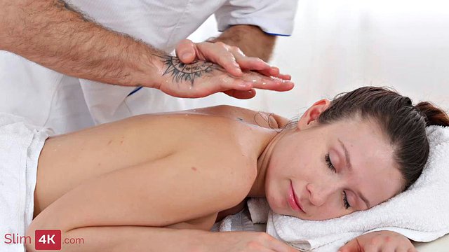 Teen Brunette Receives Sensual Massage from Slim4K Before Hardcore Blowjob, Cowgirl Ride and Mission