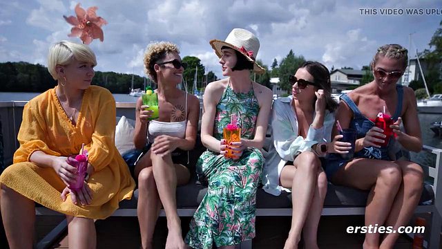 Eve Sweet and Delfine Dahlia Lead Naughty Amateurs in Outdoor Boat Party: Big Tits Bared