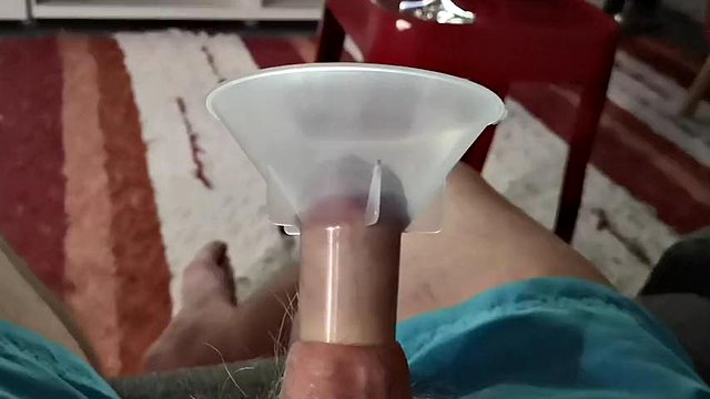 Jerking off with and without a funnel while watching TV