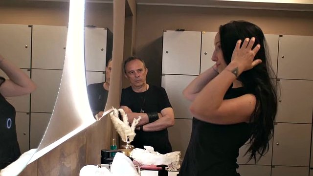 Bella Angel gives perfect blowjob to bdsm master while fucked by sex machine