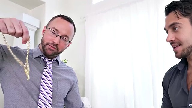 Mesmerized employee rimmed by boss inside hairy ass