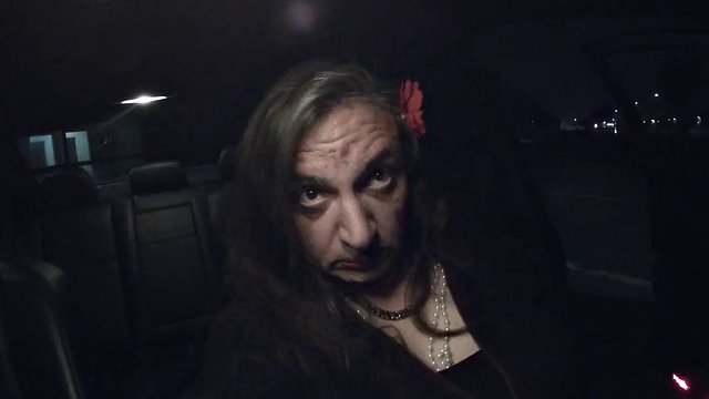 Sissy Mature CD outside at night in parking lot showing off