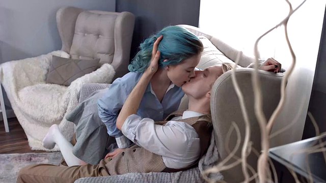 Casual Teen Sex - Rebecca Nikson - Blue hair teen fucked gently